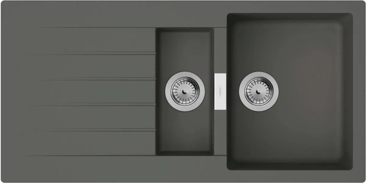 Мойка кухонная Hansgrohe S52, гранит, прямоугольник, с крылом, 980х480х190мм, чаша - 1.5, врезная, серый камень