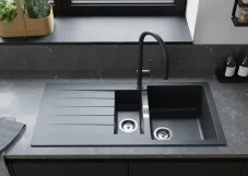 Мойка кухонная Hansgrohe S52, гранит, прямоугольник, с крылом, 980х480х190мм, чаша - 1.5, врезная, серый камень Фото - 1