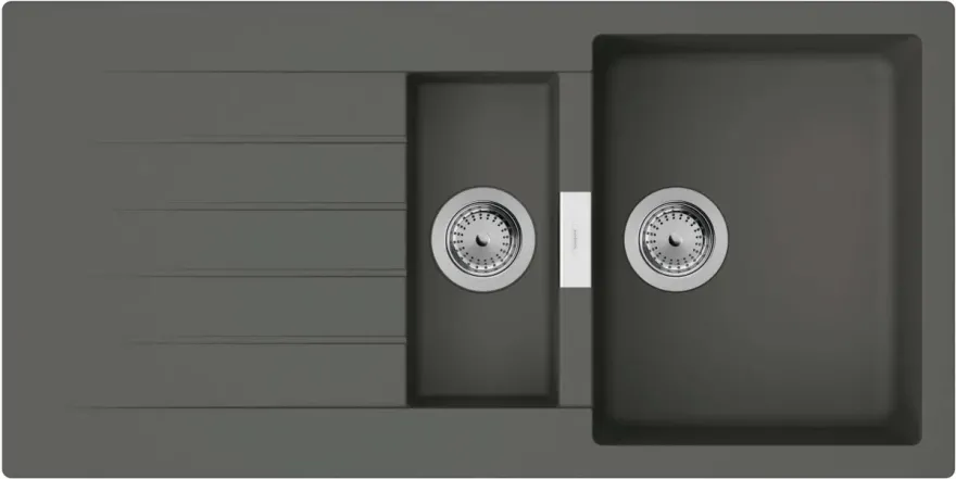 Мийка кухонна Hansgrohe S52, граніт, прямокутник, з крилом, 980х480х190мм, чаша - 1.5, врізна, сірий камінь