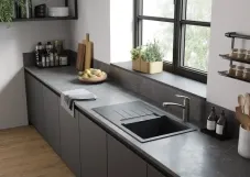Мийка кухонна Hansgrohe S52, граніт, прямокутник, з крилом, 980х480х190мм, чаша - 1, врізна, S52-F480, сірий камінь Фото - 2