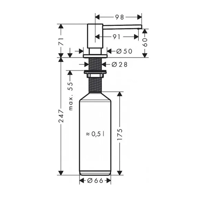 Набор для кухни Hansgrohe, гранитная мойка S520-F480 + смеситель. Focus M41, дозатор A41, серый камень-сталь Фото - 4