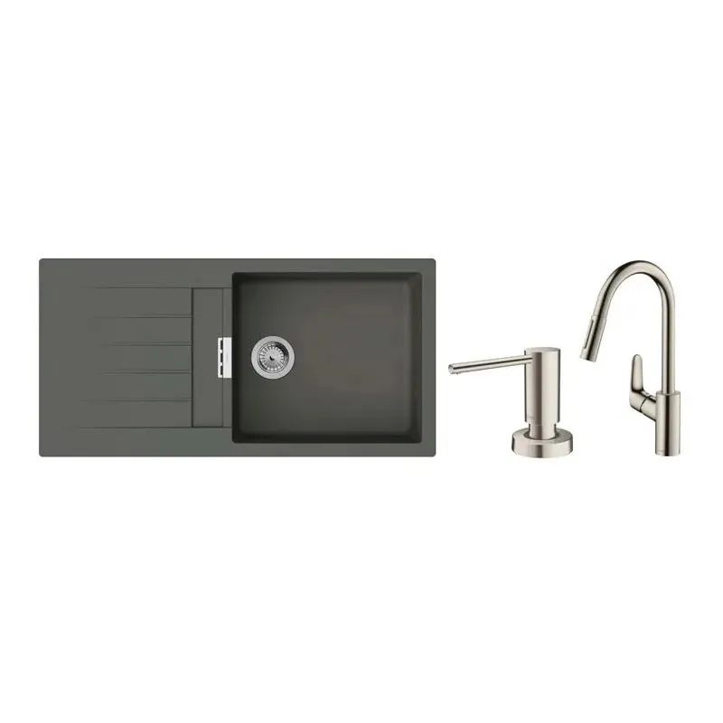 Набір для кухні Hansgrohe , гранітна мийка S520-F480 + зміш. Focus M41, дозатор A41, сірий камінь-сталь