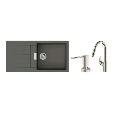 Набір для кухні Hansgrohe , гранітна мийка S520-F480 + зміш. Focus M41, дозатор A41, сірий камінь-сталь