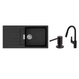 Набор для кухни Hansgrohe, гранитная мойка S520-F480 + смеш. Focus M41, дозатор A41, черный графит-черный матовый