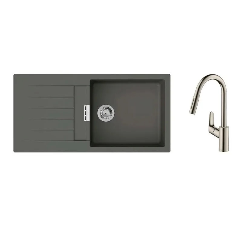 Набор для кухни Hansgrohe, гранитная мойка S520-F480 + смеситель. Focus M41, серый камень-сталь