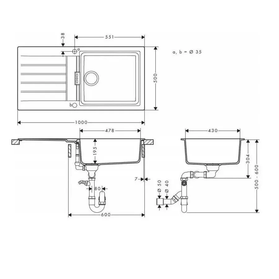 Набір для кухні Hansgrohe , гранітна мийка S520-F480 + зміш. Focus M41, сірий камінь-сталь Фото - 3