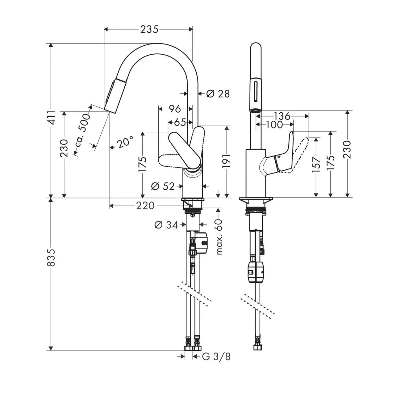 Набір для кухні Hansgrohe , гранітна мийка S520-F480 + зміш. Focus M41, сірий камінь-сталь Фото - 4