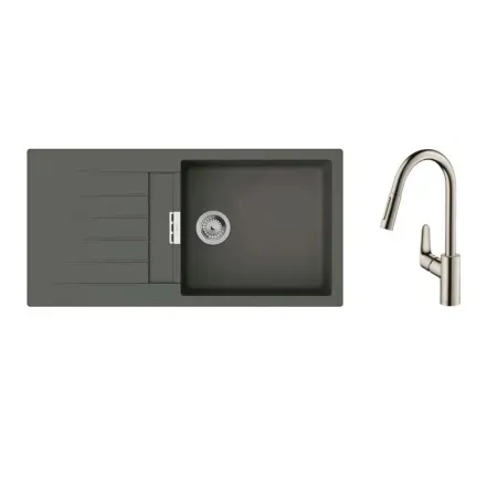 Набір для кухні Hansgrohe , гранітна мийка S520-F480 + зміш. Focus M41, сірий камінь-сталь