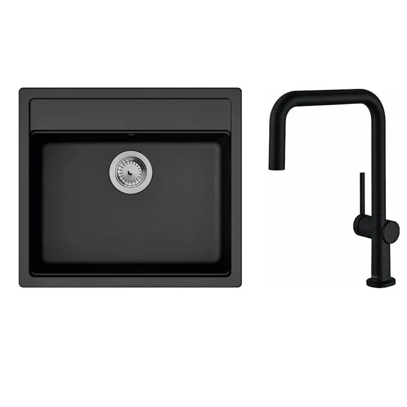 Набор для кухни Hansgrohe, гранитная мойка S520-F510 + смеситель. Talis M54, черный графит-черный матовый