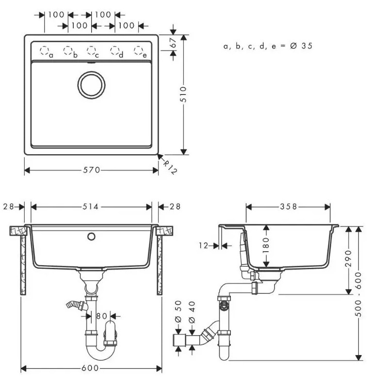 Набор для кухни Hansgrohe, гранитная мойка S520-F510 + смеситель. Talis M54, черный графит-сталь Фото - 3