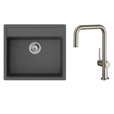 Набор для кухни Hansgrohe, гранитная мойка S520-F510 + смеситель. Talis M54, черный графит-сталь