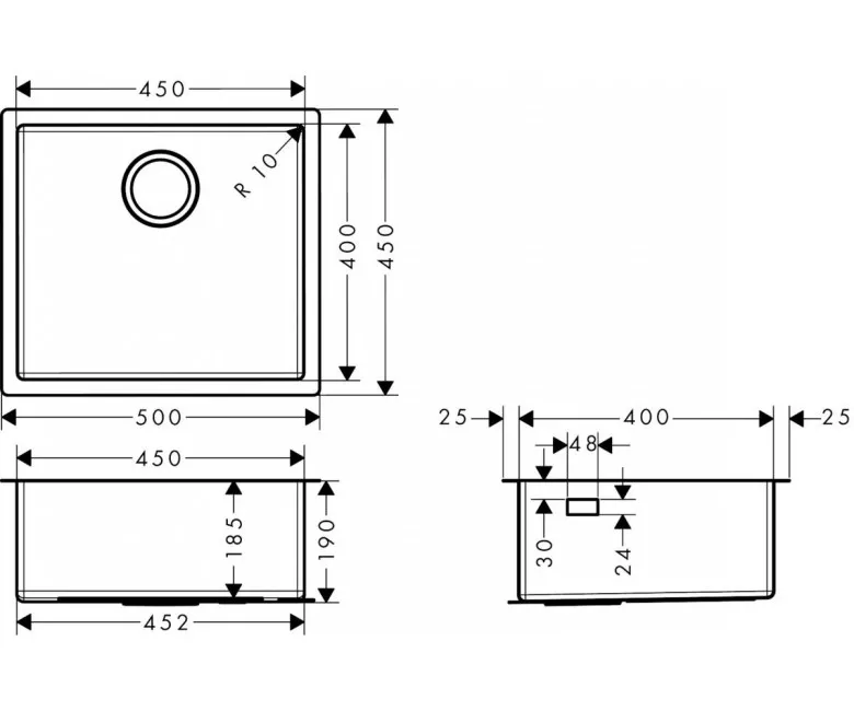 Мойка кухонная Hansgrohe Combi S71, нерж.сталь, прямоугольник, без крыла, 500x450x185мм, чаша - 1, врезная/под столешницу Фото - 1