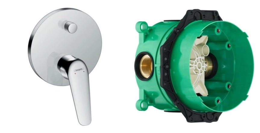 Смеситель для ванны Hansgrohe NOVUS, однорычажный, хром+IBOX universal скрытая часть для смесителя