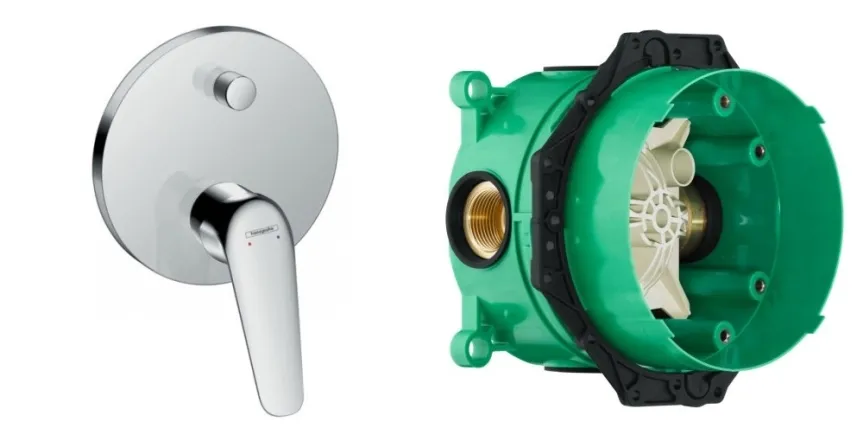 Смеситель для ванны Hansgrohe NOVUS, однорычажный, хром+IBOX universal скрытая часть для смесителя