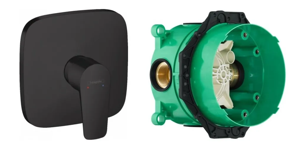 Смеситель для душа Hansgrohe TALIS E, однорычажный, матовый черный+IBOX universal скрытая часть для смесителя