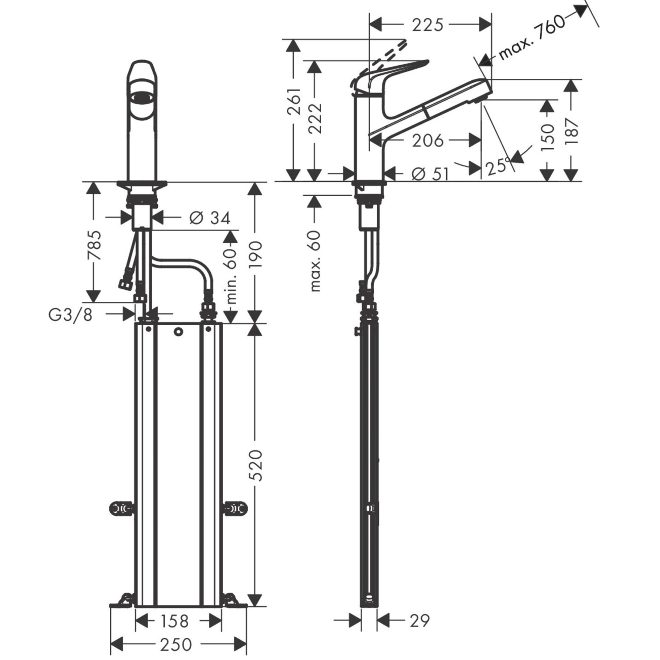 Смеситель для кухни Hansgrohe Focus M42 225мм, сталь (71829800) Фото - 1