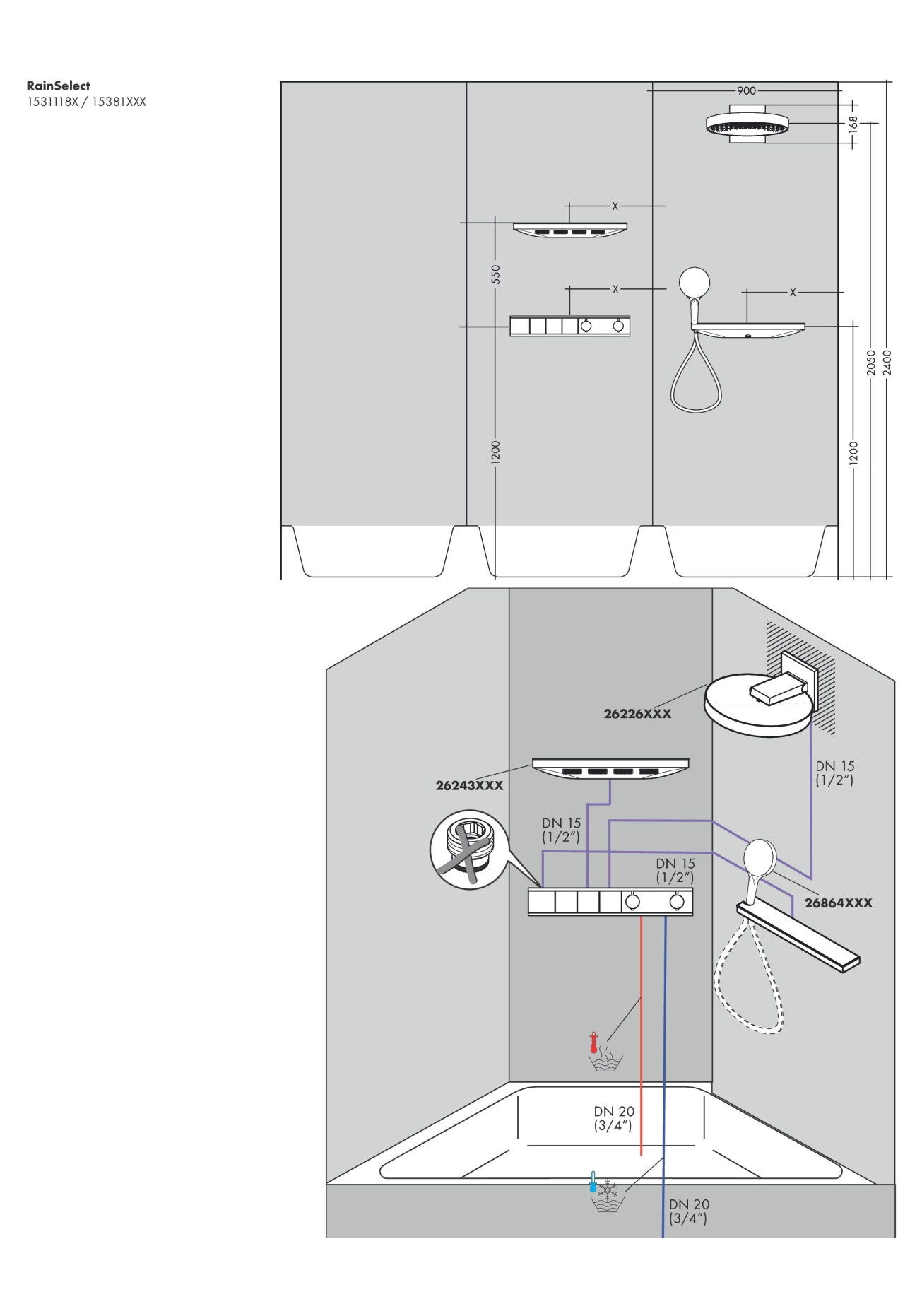 Термостат скрытого монтажа Hansgrohe RAINSELECT на три клавиши, хром Фото - 2
