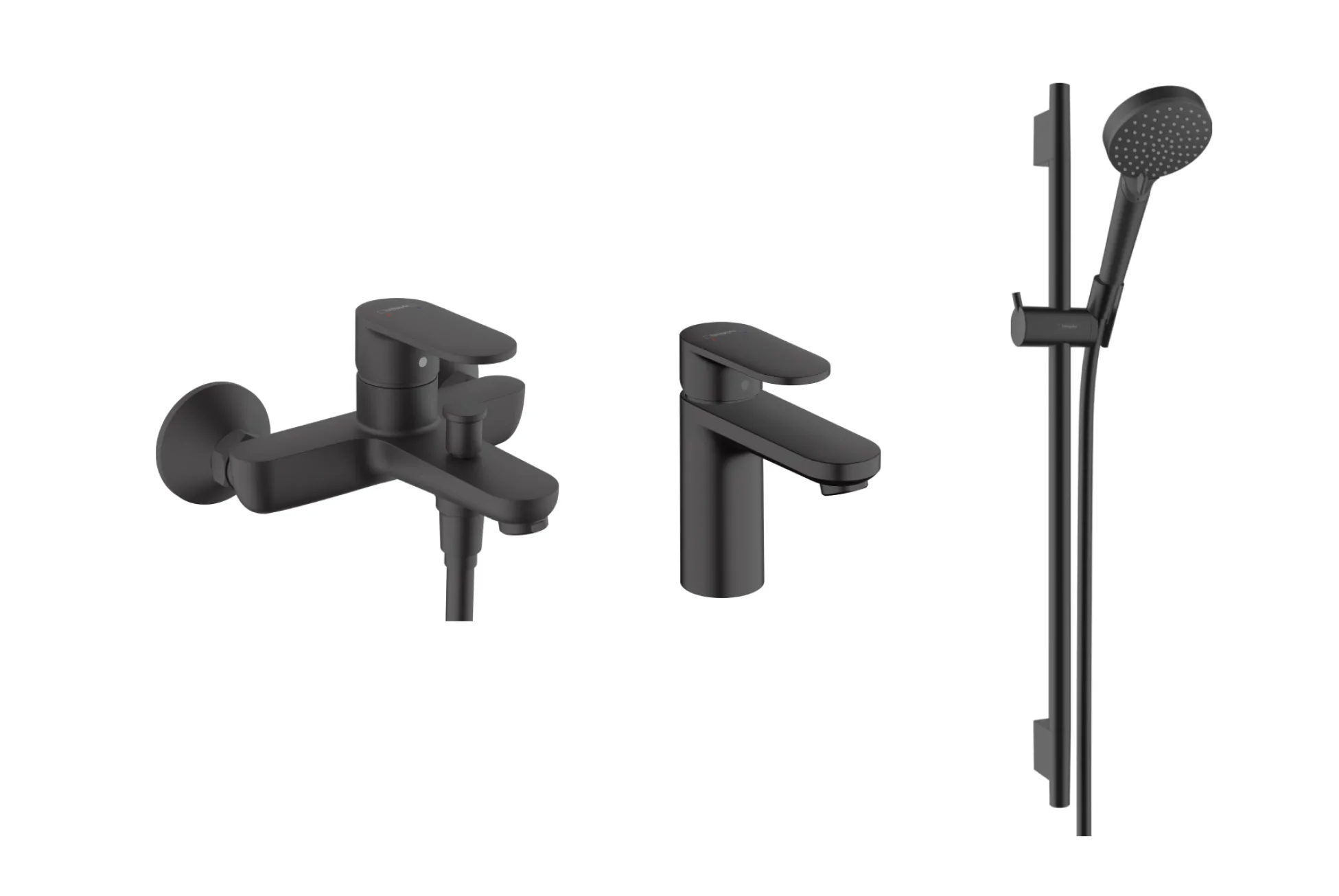 Набор смесителей Hansgrohe EcoSmart для ванны Vernis Blend MB 100 (71551670+71440670+26423670), черный матовый (20230001)