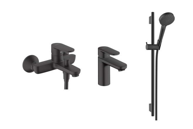 Набор смесителей Hansgrohe EcoSmart для ванны Vernis Blend MB 100 (71551670+71440670+26423670), черный матовый (20230001)