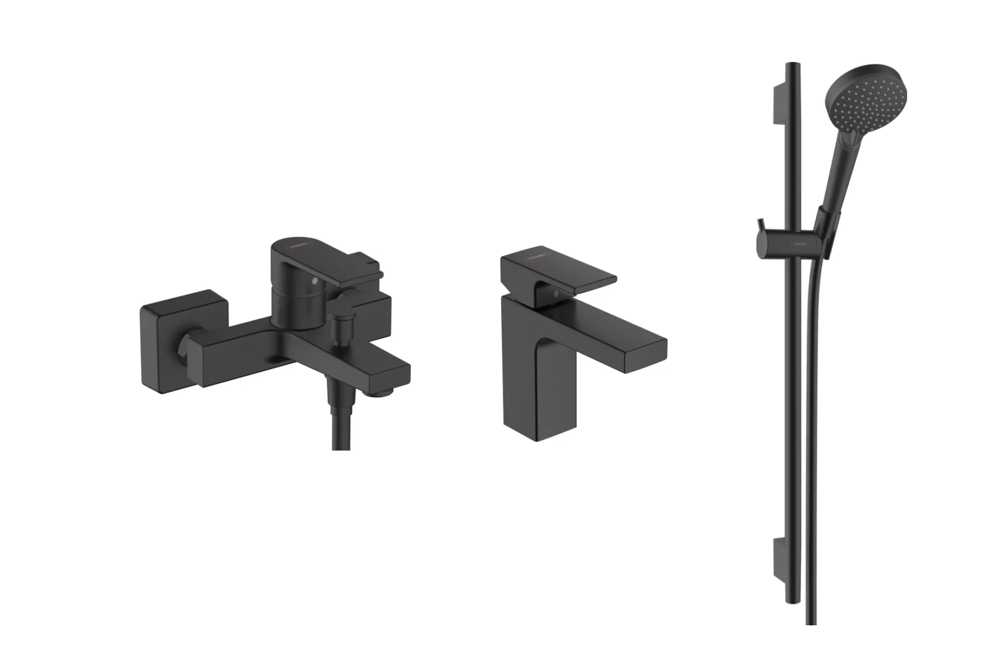 Набор смесителей Hansgrohe EcoSmart для ванны Vernis Shape MB 100 (71561670+71450670+26423670), черный матовый (20230003)
