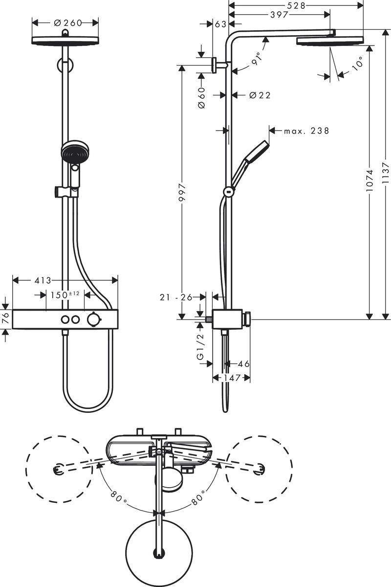 Душова система 260 з термостатом Hansgrohe PULSIFY Showerpipe Фото - 2