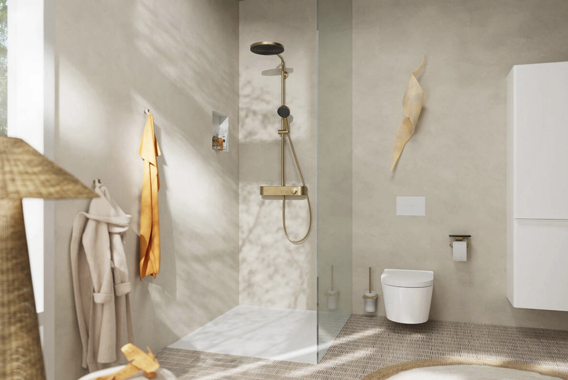 Душова система 260 з термостатом Hansgrohe PULSIFY Showerpipe, шліфована бронза Фото - 1
