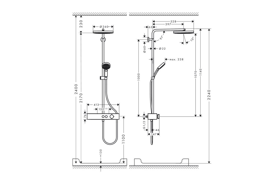Душова система 260 з термостатом Hansgrohe PULSIFY Showerpipe, шліфована бронза Фото - 2