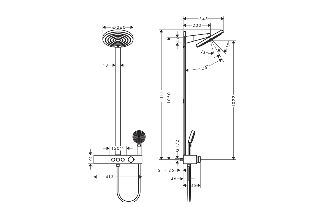 Душевая система Hansgrohe PULSIFY Showerpipe 260 2jet EcoSmart, с термостатом, шлифованная бронза Фото - 4