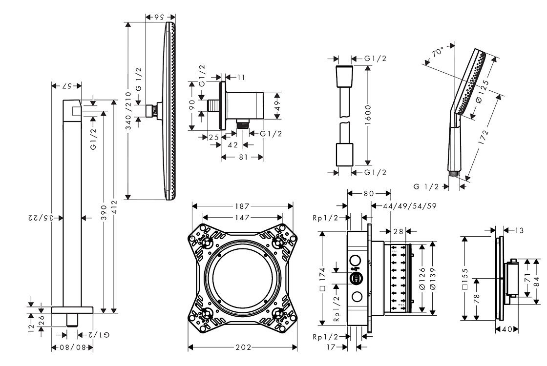 Душова система Hansgrohe Raindance Alive Q 210/340 1jet, 24620670 чорний матовий Фото - 2