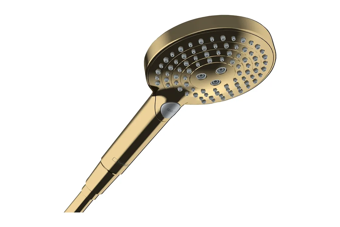Ручной душ Hansgrohe RAINDANCE Select S 3jet P, с типом распыления: PowderRain, Rain, WhirlAir, полированное золото