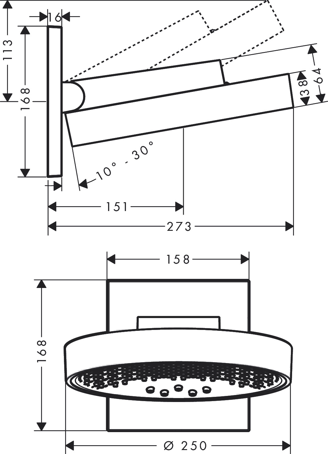 Верхній душ Hansgrohe Rainfinity 250 3jet з настiнним тримачем, хром Фото - 1