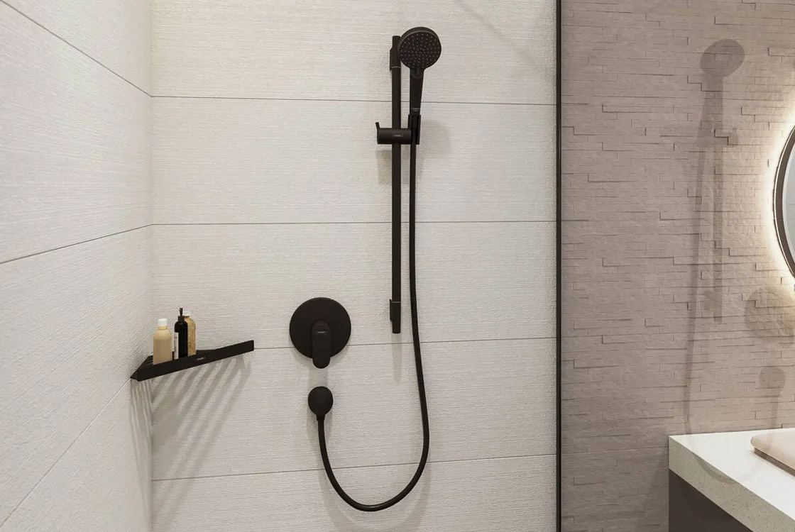 Душевой набор Hansgrohe VERNIS BLEND Vario, 2 режима, штанга 0,65м, шланг 1,6м, черный матовый Фото - 1