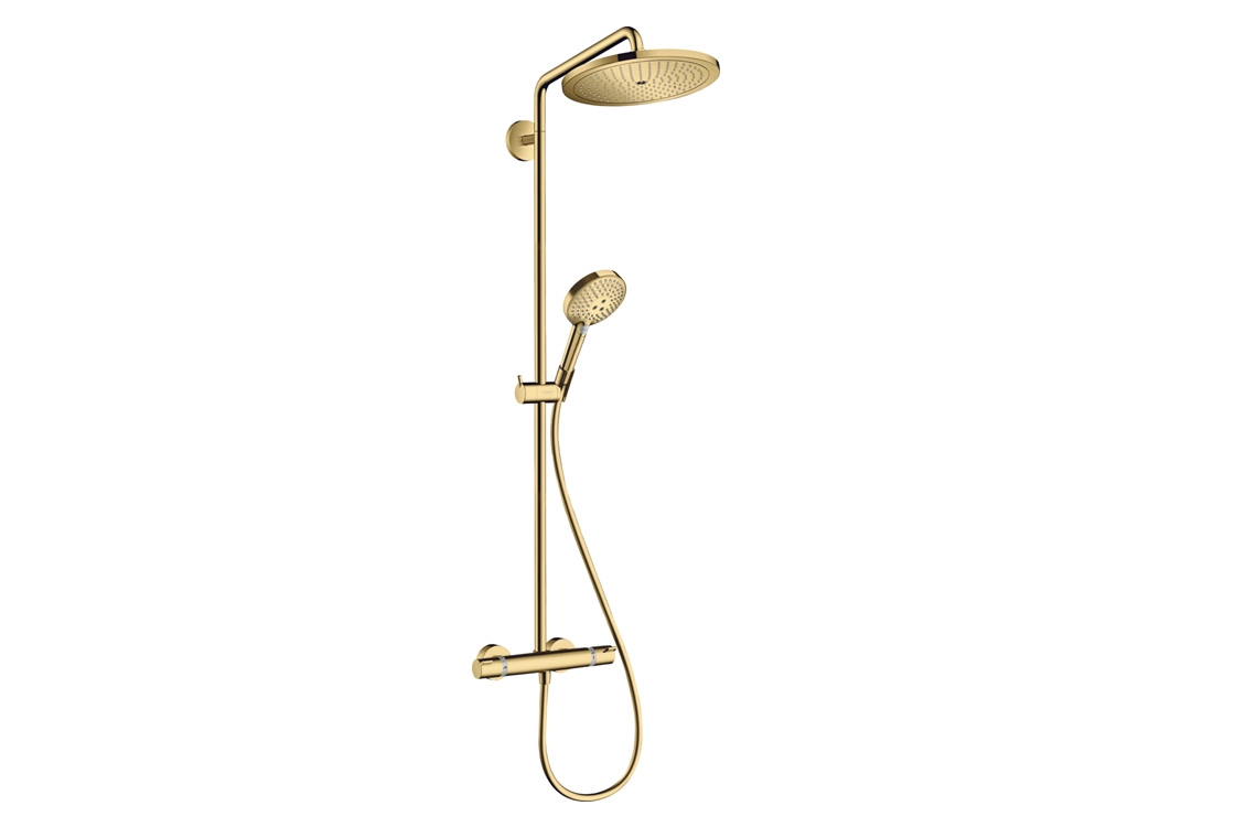 Душевая система Hansgrohe CROMA SELECT S, с термостатом, с ручным душем Raindance Select S 120, полированное золото