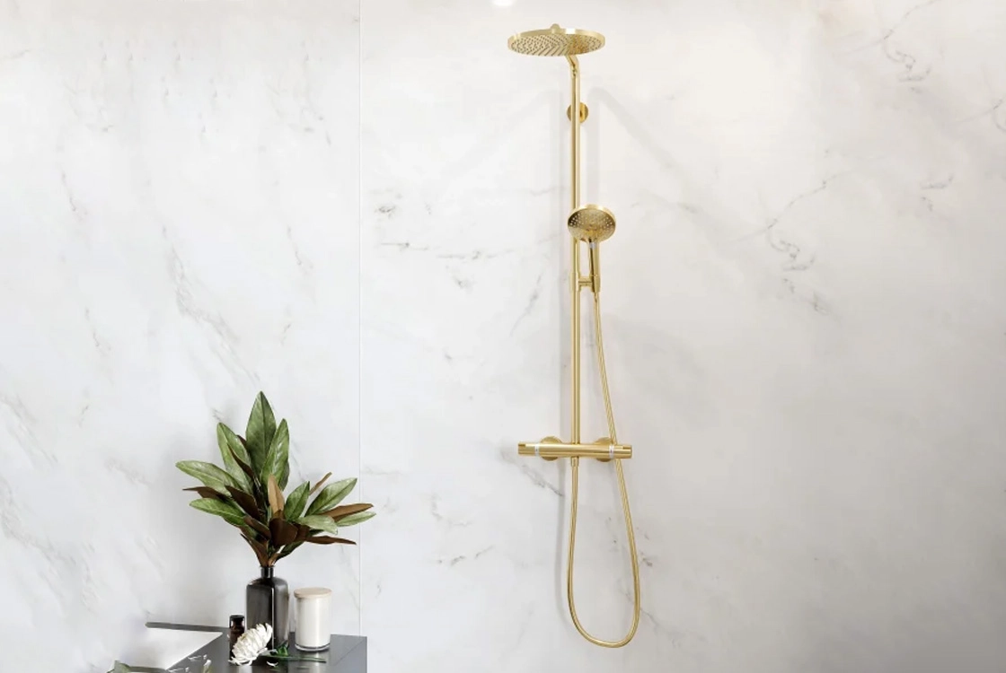 Душевая система Hansgrohe CROMA SELECT S, с термостатом, с ручным душем Raindance Select S 120, полированное золото Фото - 2