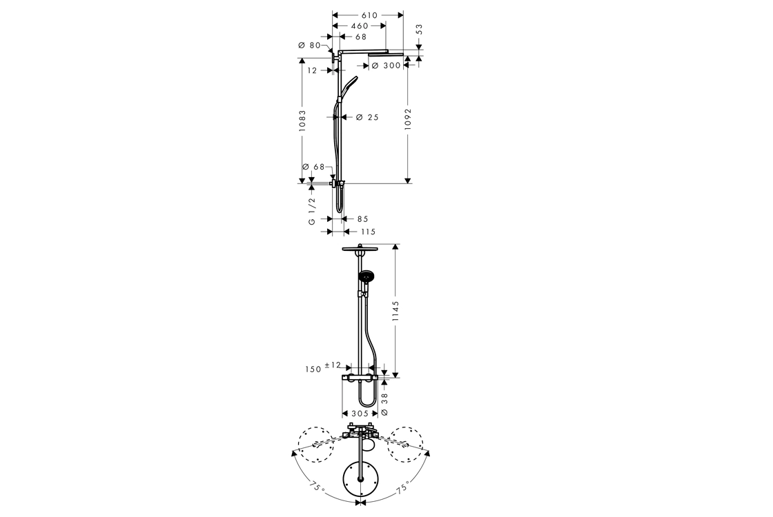 Душова система з термостатом Hansgrohe Raindance Select 300 Air 1jet Showerpipe, хром Фото - 1