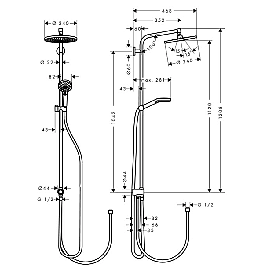 Душевая система Hansgrohe Crometta S 240 1jet Showerpipe Reno Фото - 1