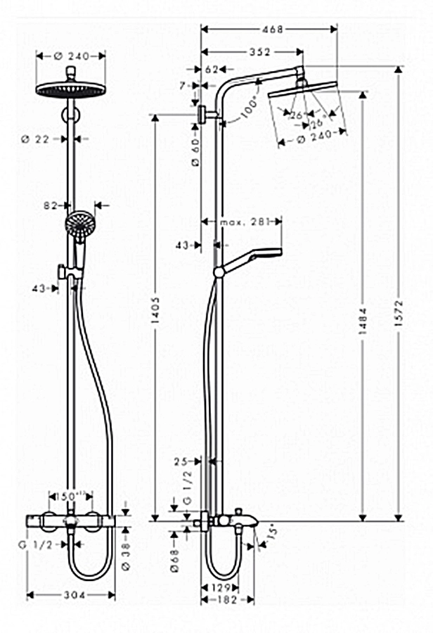 Душова система Hansgrohe для ванни Crometta S 240 Showerpipe Фото - 1
