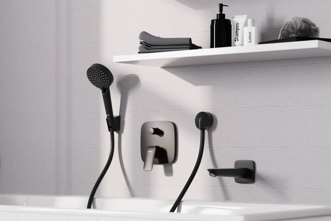 Шлангове під`єднання Hansgrohe FIXFIT E 1/2`, без клапану зворотнього току води, внутрiшня частина з латунi, чорний матовий Фото - 1