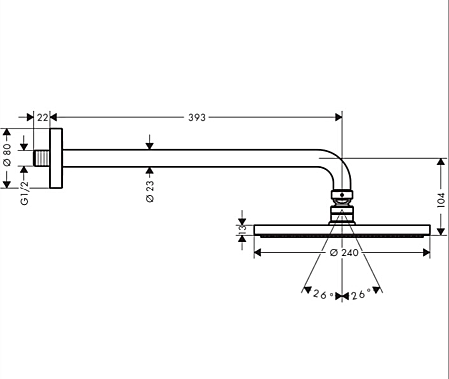 Верхній душ Hansgrohe Raindance S 240 1 jet, з тримачем, PowderRain, хром Фото - 2