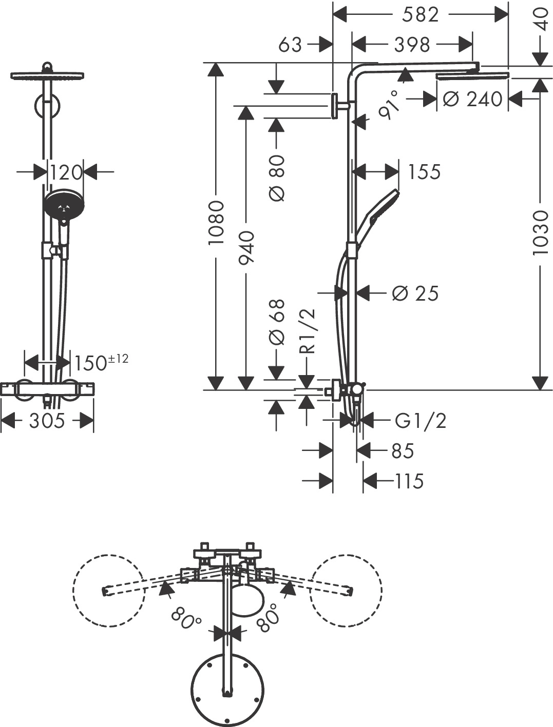Душевая система с термостатом Hansgrohe Raindance Select S Showerpipe 240 1jet P, матовый черный Фото - 2