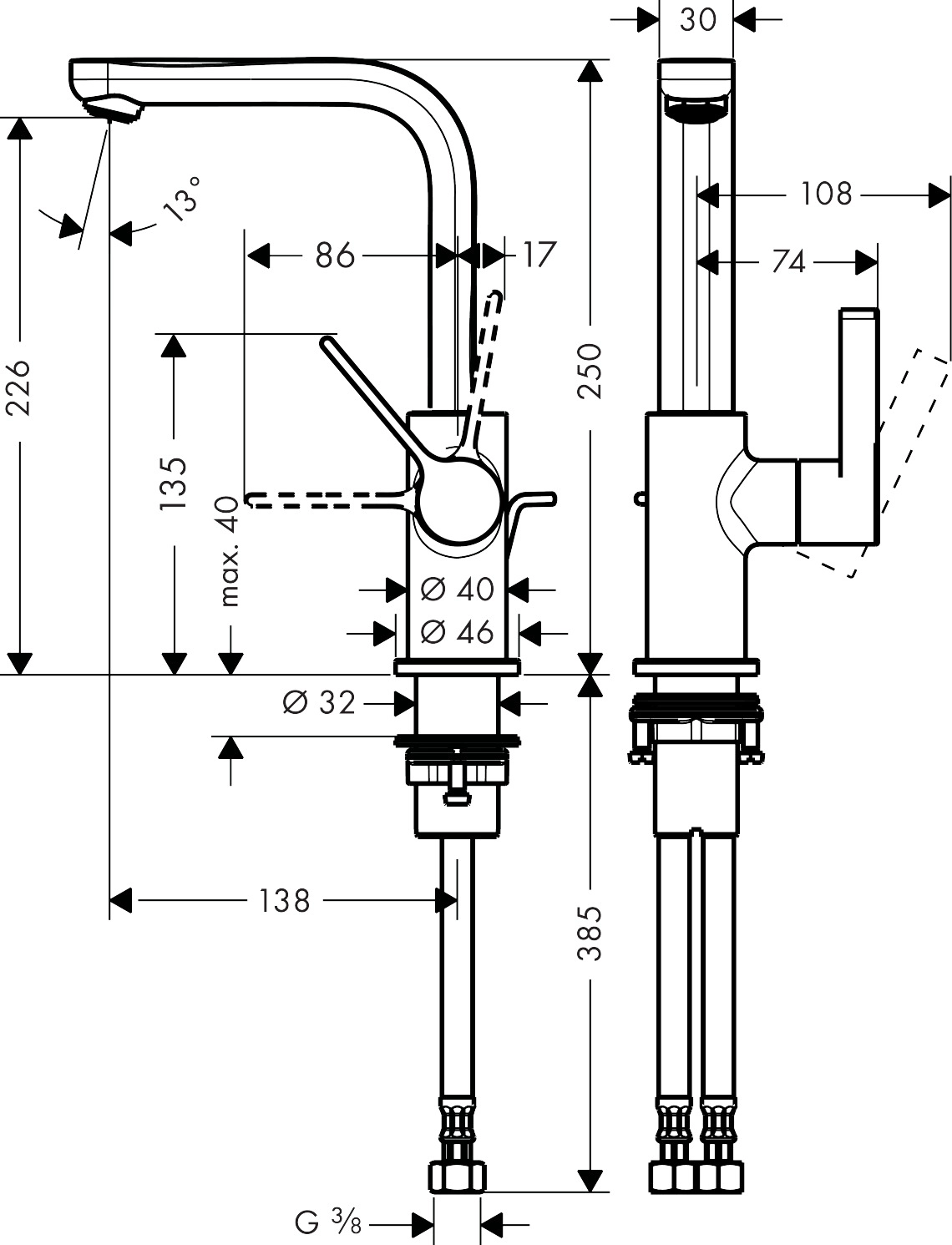 Змішувач для умивальника Hansgrohe Metris S 230 (31159000) Фото - 1