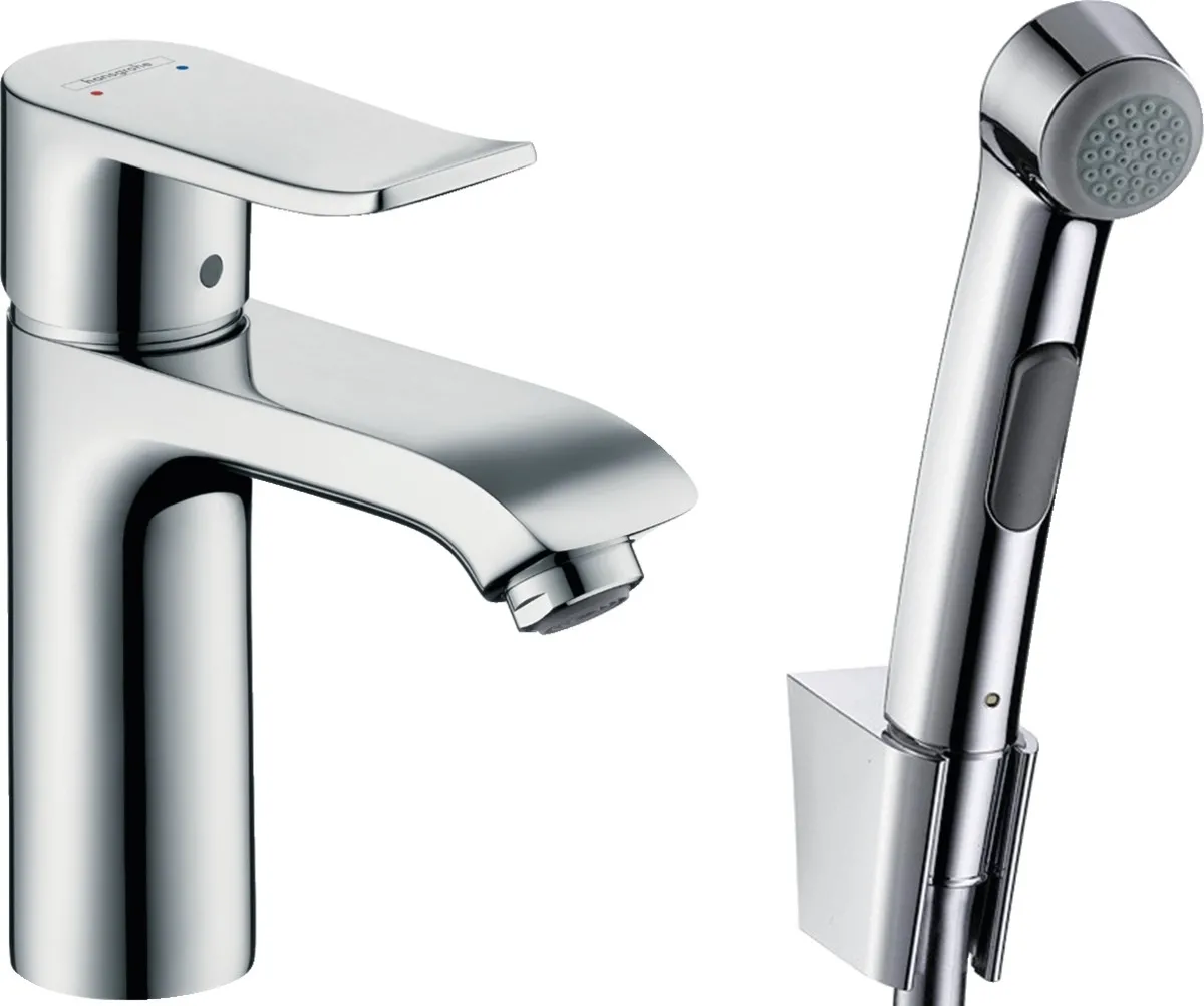 Змішувач для умивальника Hansgrohe Metris з гігієнічним душем, хром (31285000)