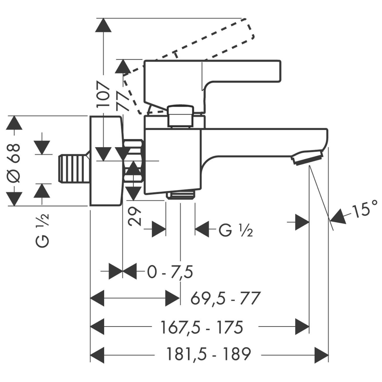Смеситель для ванны Hansgrohe Metris S (31460000) Фото - 1