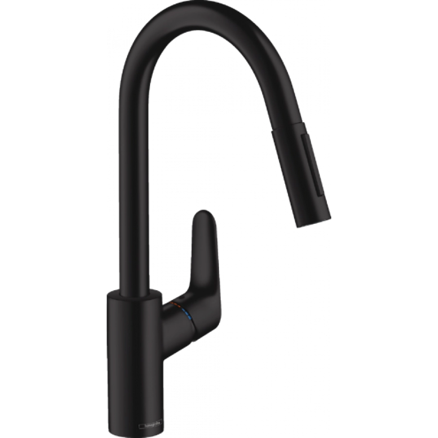 Змішувач для кухні Hansgrohe FOCUS 240, одноважiльний, з висувним душем, матовий чорний