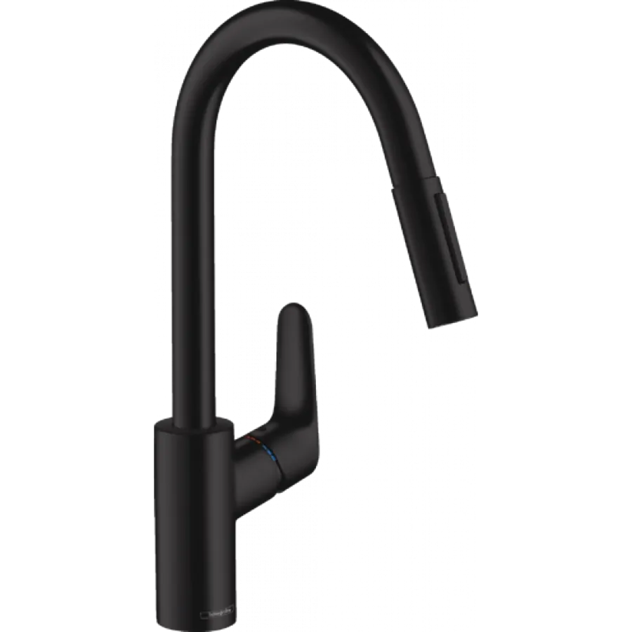 Смеситель для кухни Hansgrohe FOCUS 240, однорычажный, с выдвижным душем, матовый черный