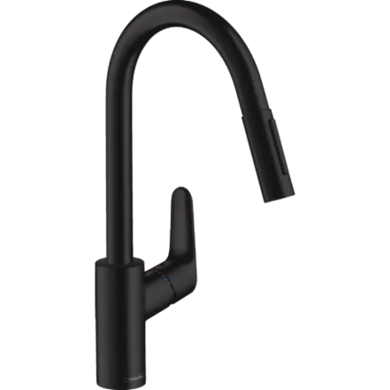 Змішувач для кухні Hansgrohe FOCUS 240, одноважiльний, з висувним душем, матовий чорний