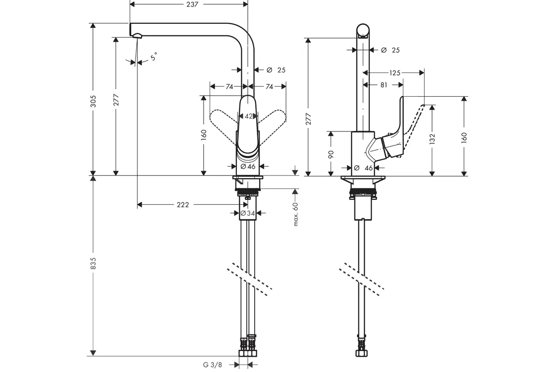 Смеситель для кухни Hansgrohe FOCUS M41 280 1jet,EcoSmart, однорычажный, хром Фото - 2