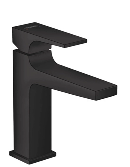 Смеситель для раковины Hansgrohe Metropol 110, однорычажный, со сливным клапаном Push- Open, матовый черный