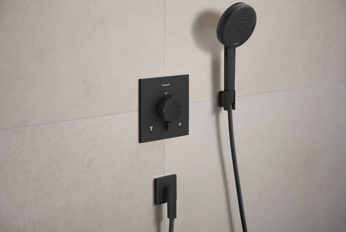 Термостат прихованого монтажу Hansgrohe Ecostat Comfort E для 2х споживачів, чорний матовий Фото - 1