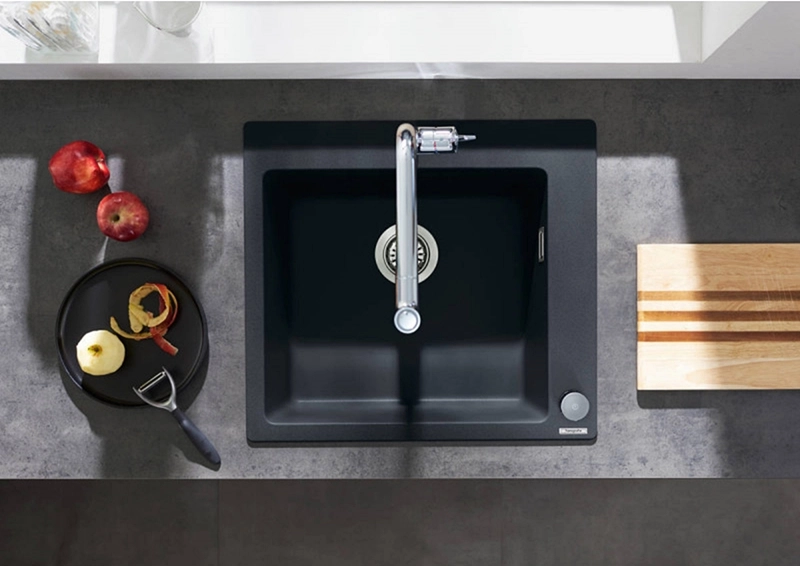 Мойка для кухни Hansgrohe S510-F450, встраиваемая, размеры вырезов: 54*49см, из материала Silicatec, черный графит Фото - 2